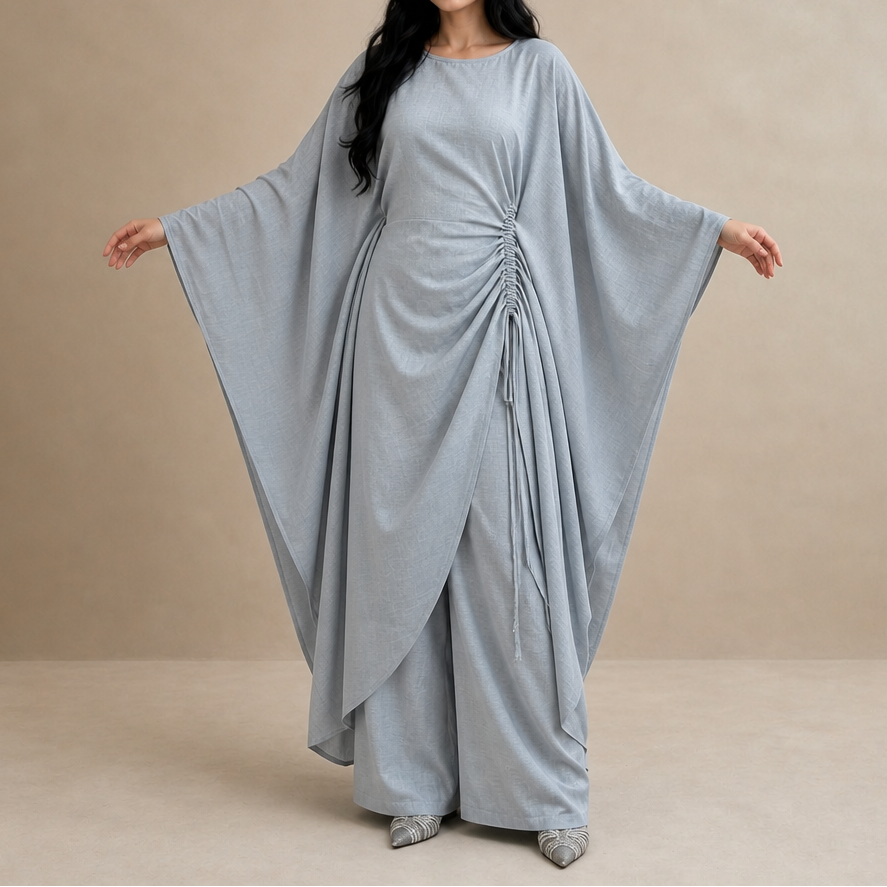 Cinchara – Ruched Waist Batwing Kaftan Two-Piece Set