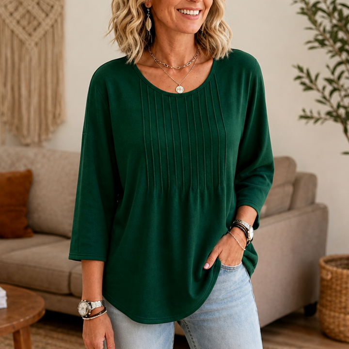 Pleatwell – Vertical Pleated Round-Neck Top