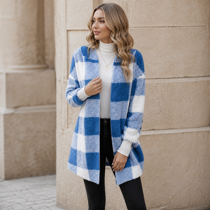 Plaidelle – Oversized Plaid Hooded Fleece Cardigan