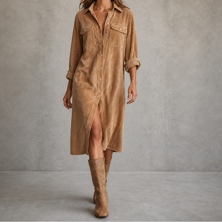 Corvana – Ribbed Button-Front Shirt Dress