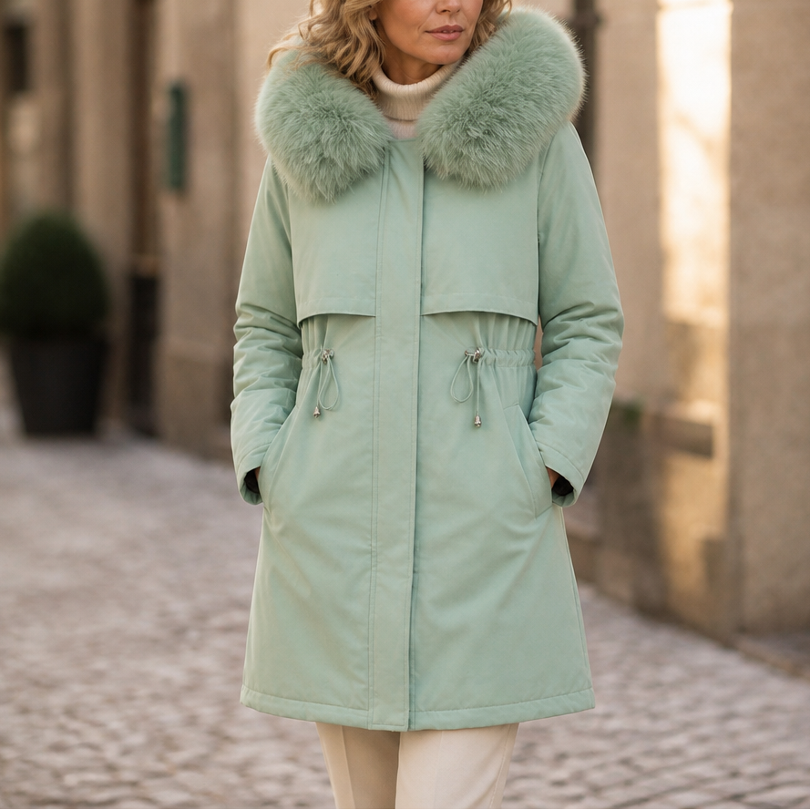 Velora – Hooded Mid-Length Faux-Fur Coat