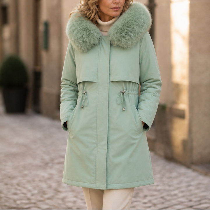Velora – Hooded Mid-Length Faux-Fur Coat
