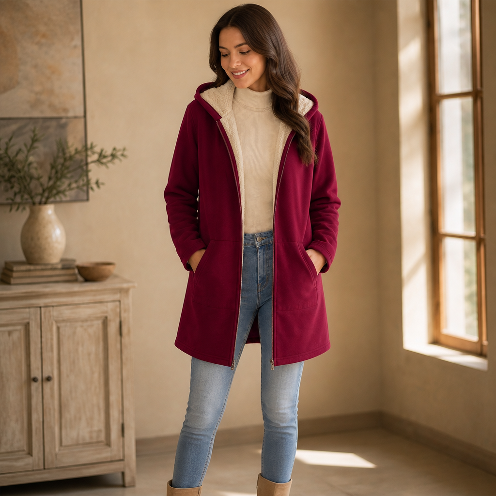 Cozelle – Fleece-Lined Hooded Mid-Length Jacket