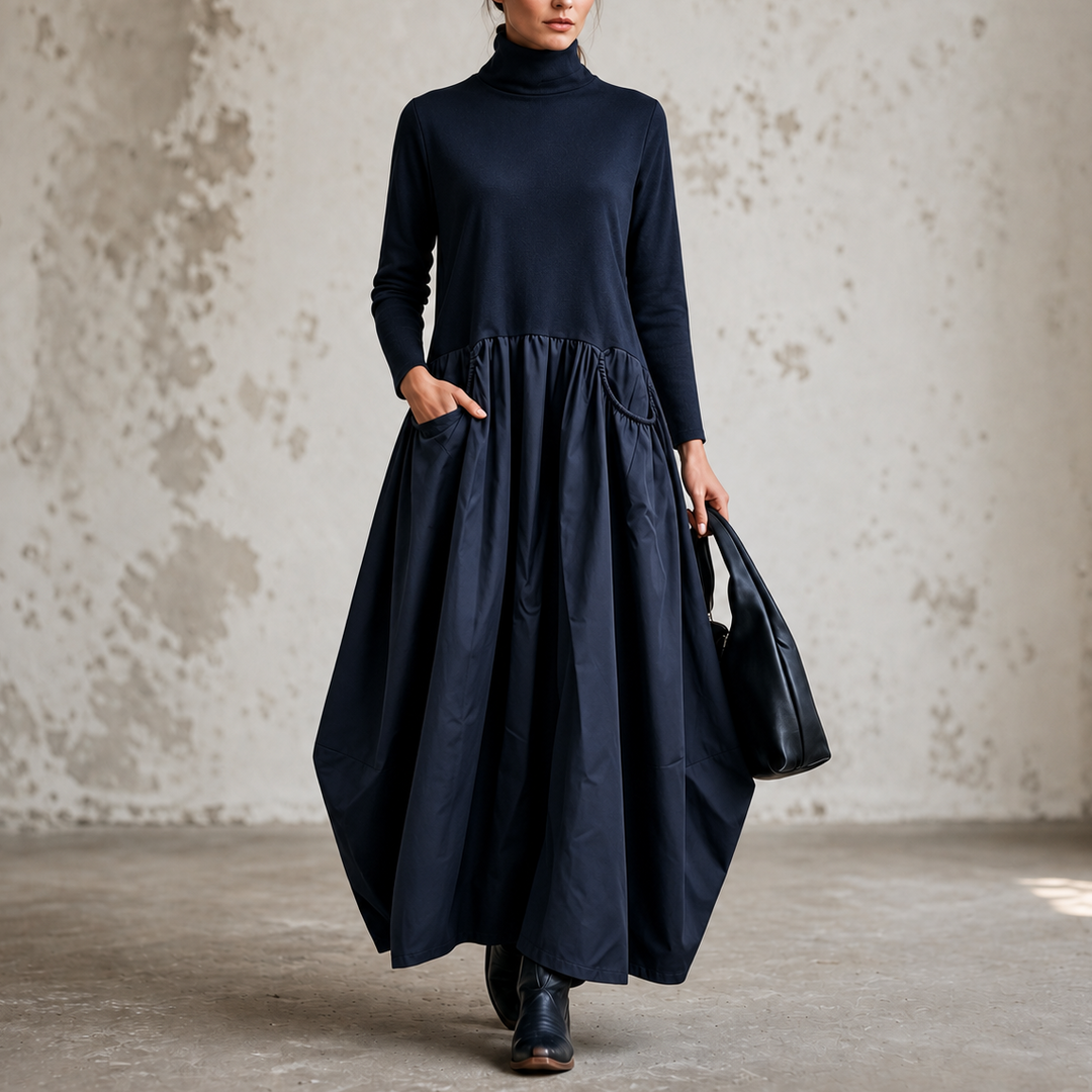Sloane – Oversized High-Neck Gathered Maxi Dress