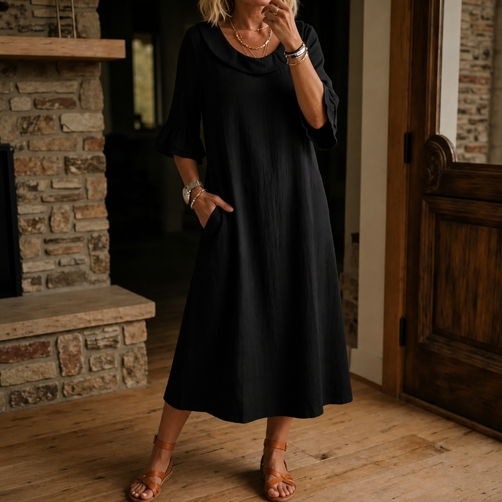 Solvane – A-Line Round Neck Midi Dress