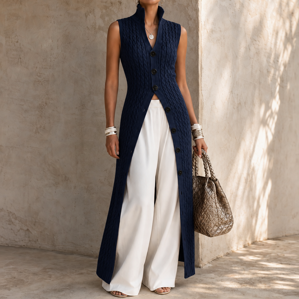Elara Knit – Cable-Knit Longline Vest