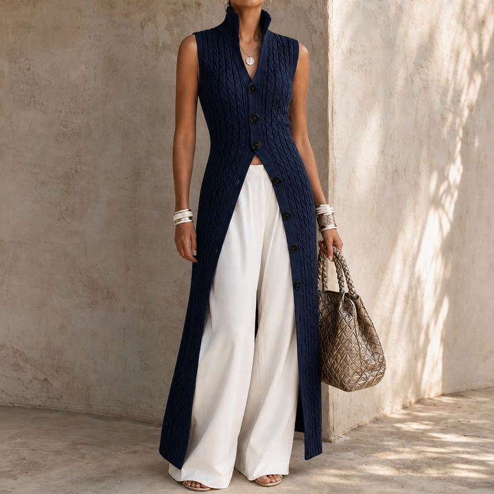 Elara Knit – Cable-Knit Longline Vest