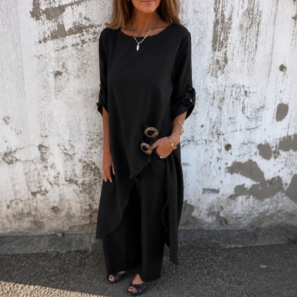 Effortlane – Asymmetric Hem Cotton-Linen Tunic Set