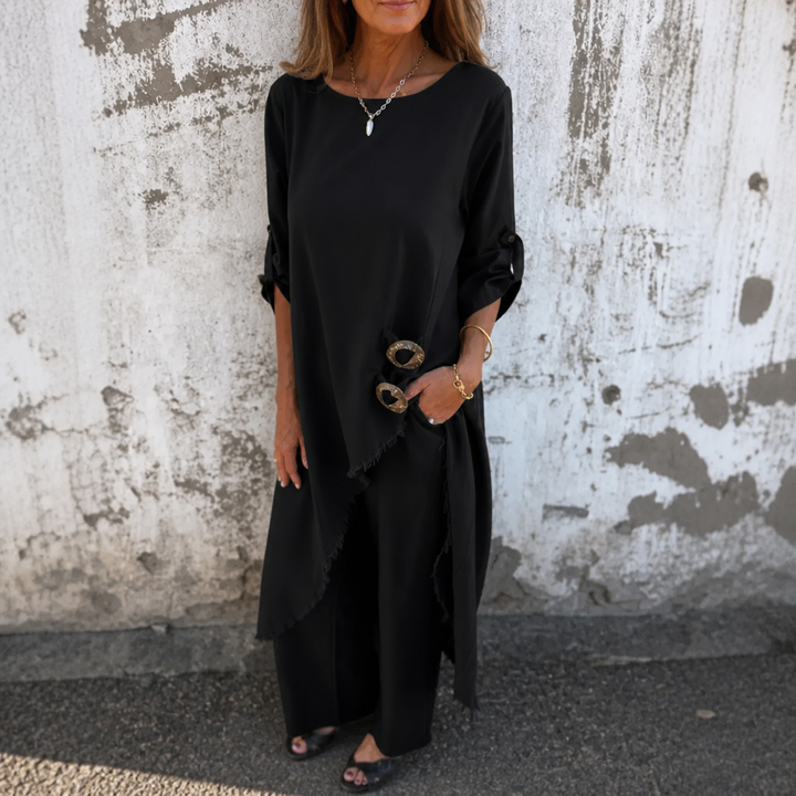 Effortlane – Asymmetric Hem Cotton-Linen Tunic Set