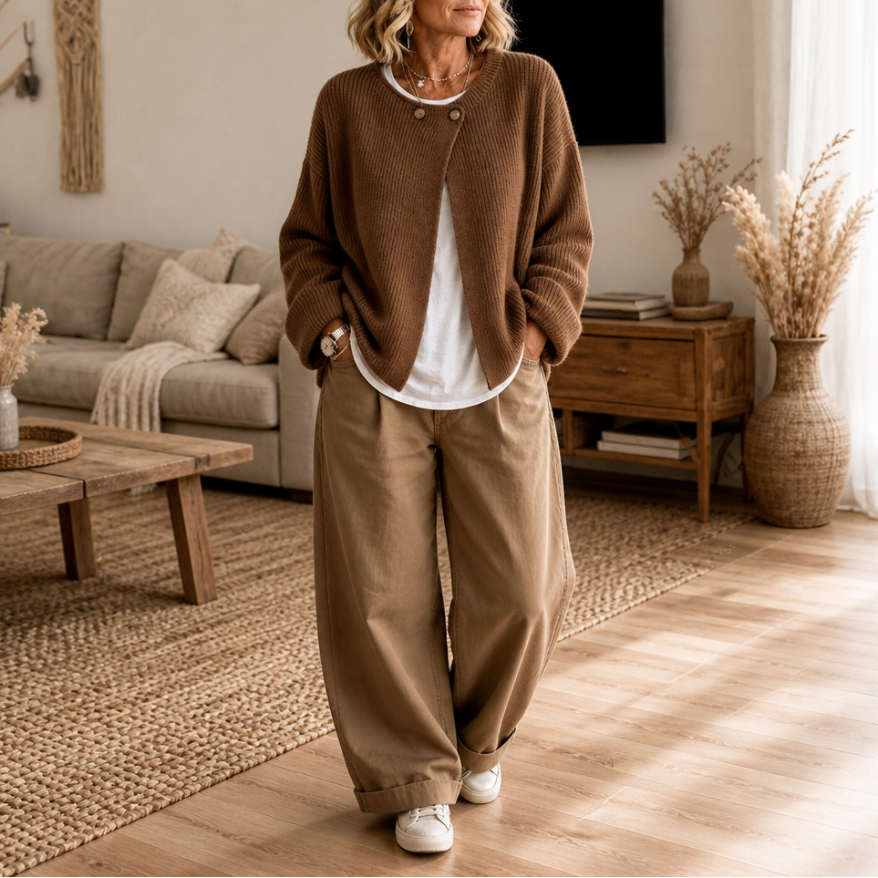 Drape & Rib – Asymmetrical Neck Ribbed Button Cardigan