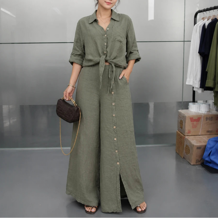 Linenova – Oversized Cotton-Linen Shirt And Wide-Leg Pants Set