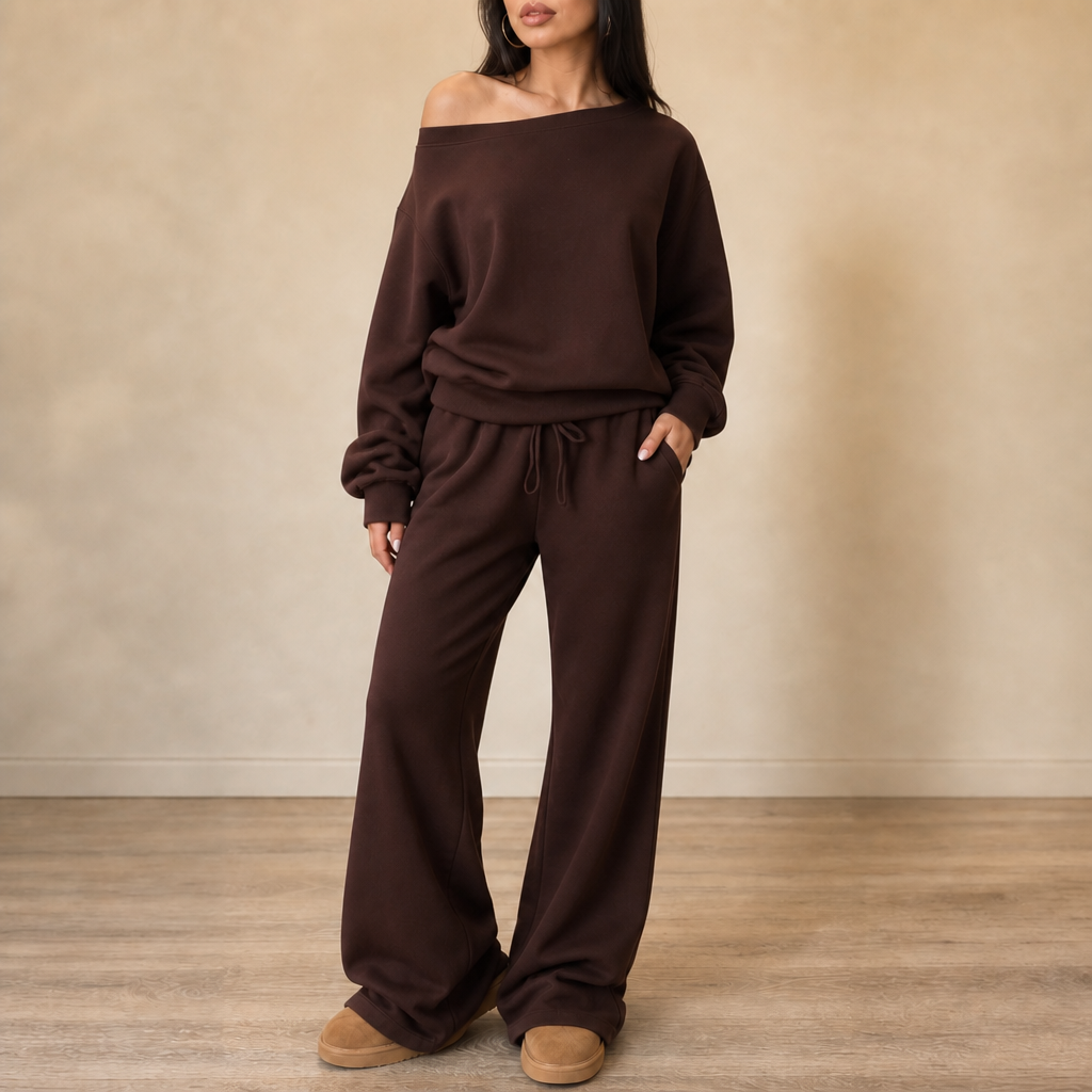 Line & Leisure – Contrast-Piped Wide-Leg Lounge Set