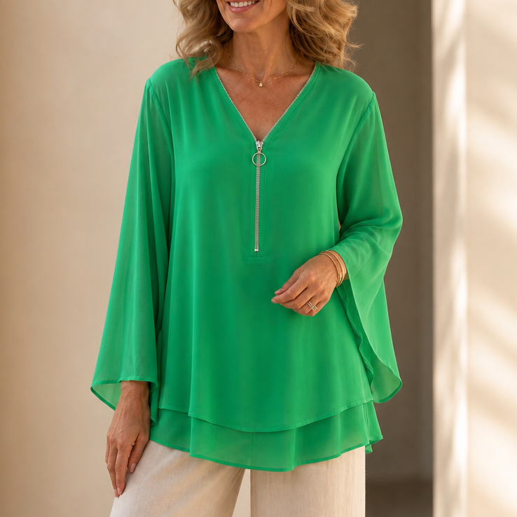 Layerly – Double-Layer Zip V-Neck Top