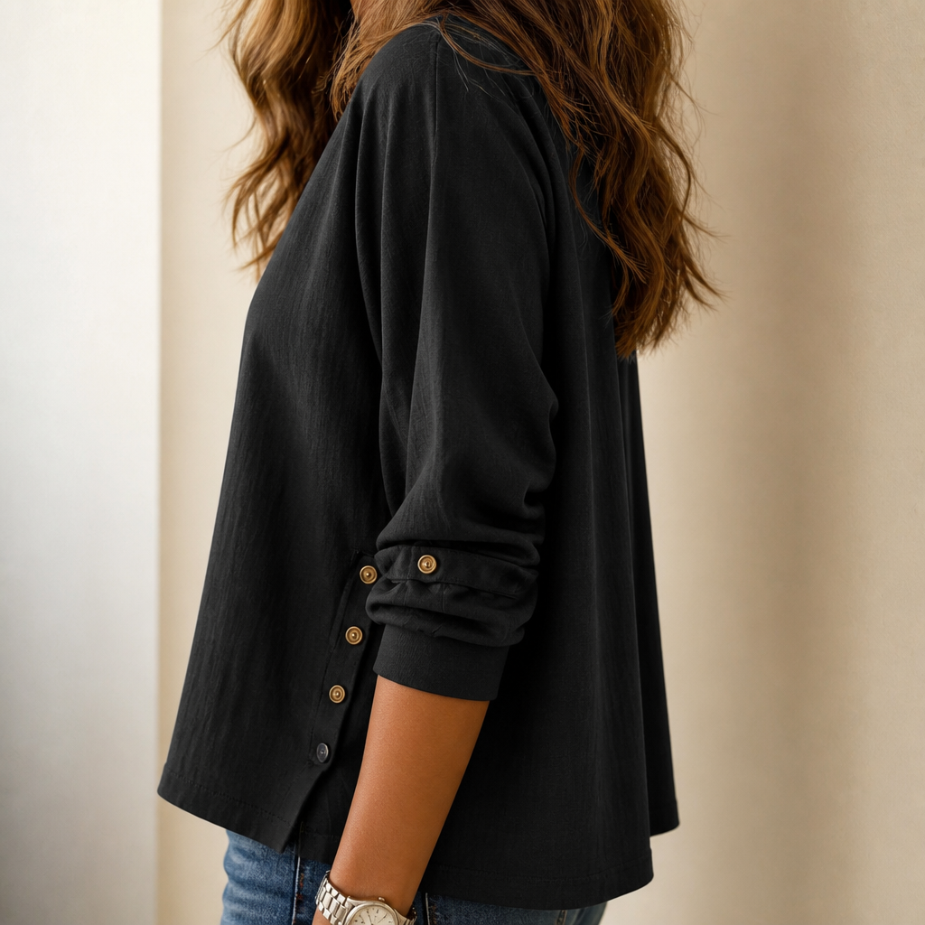 Lunalin – Side-Button Relaxed-Fit Linen Blend Top