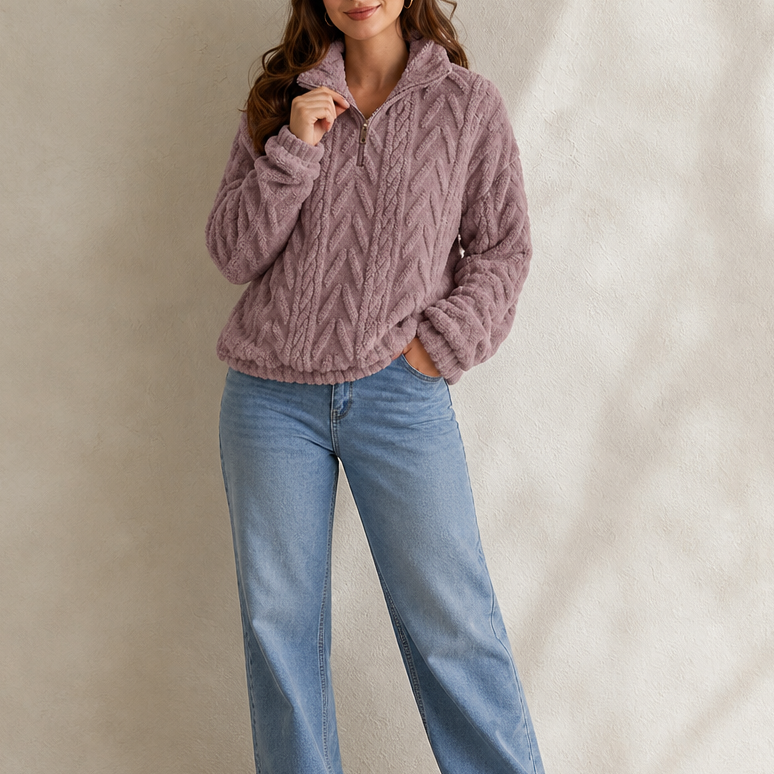 Cable & Cozy – Cable-Knit Quarter-Zip Pullover
