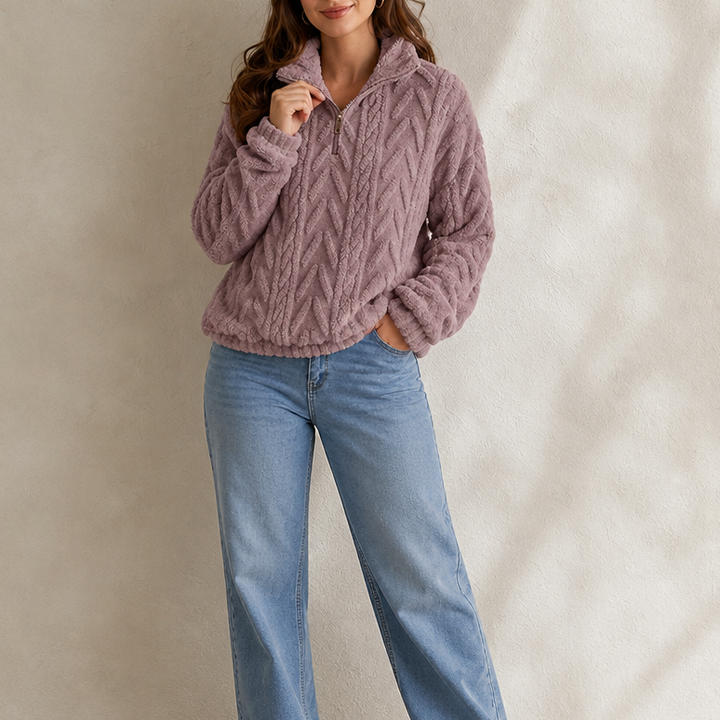 Cable & Cozy – Cable-Knit Quarter-Zip Pullover