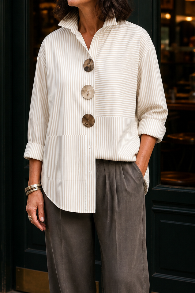 Veyrastripe – Irregular Stripe Stand Collar Shirt
