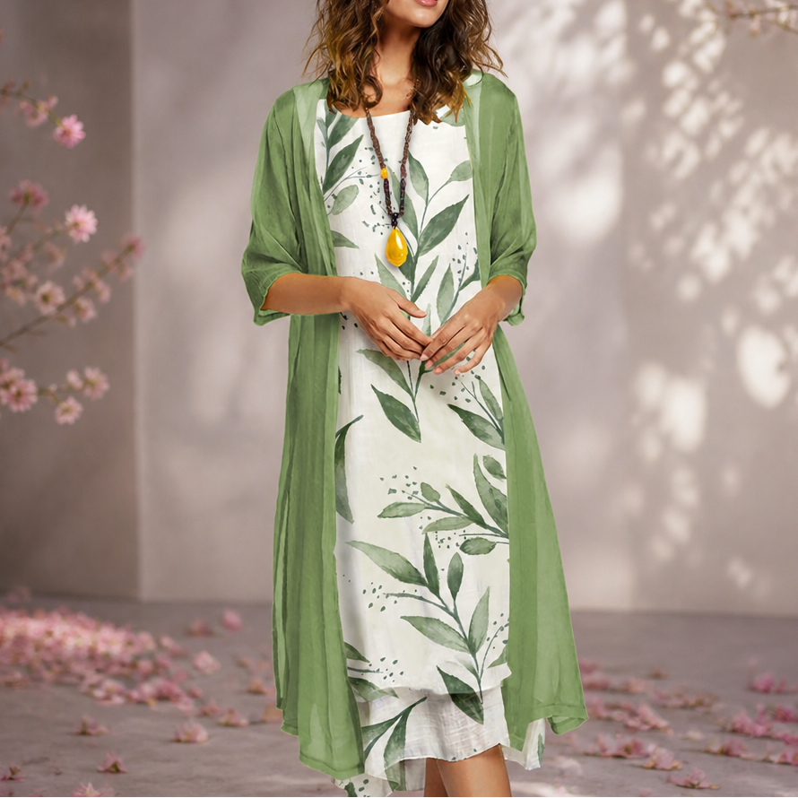 Onedress – Ombré Chiffon Duster And Floral Dress Set