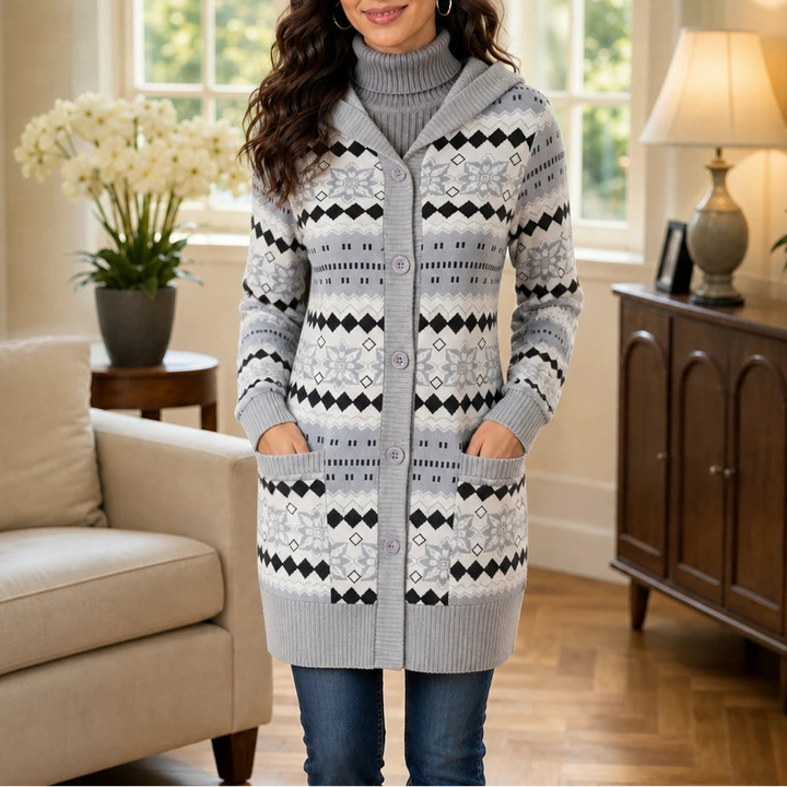 Jacquard Haven – Pink Patterned Knit Jacket