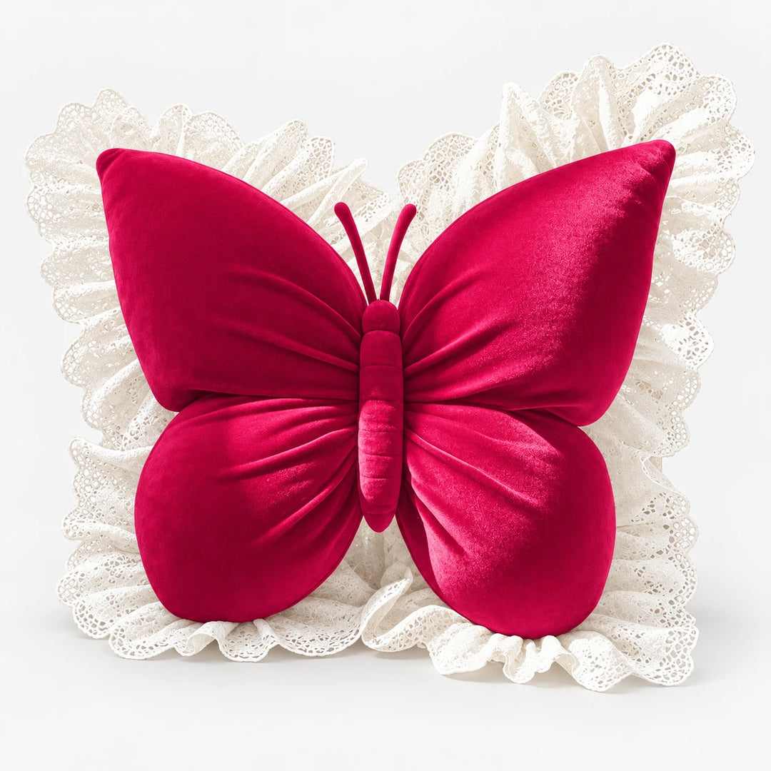 Lacewing – Velvet-Look Butterfly Lace-Trim Throw Pillow