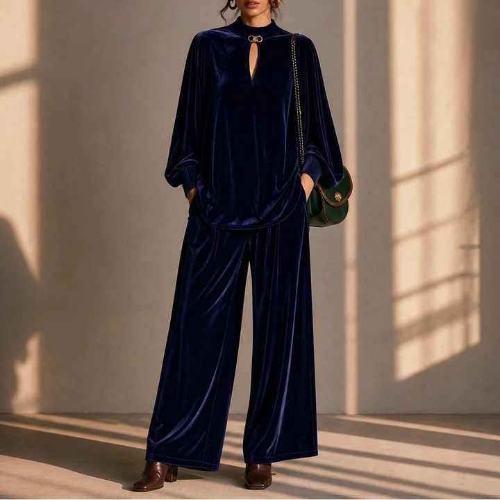 Veloura – Keyhole Velvet Top And Wide-Leg Trouser Set
