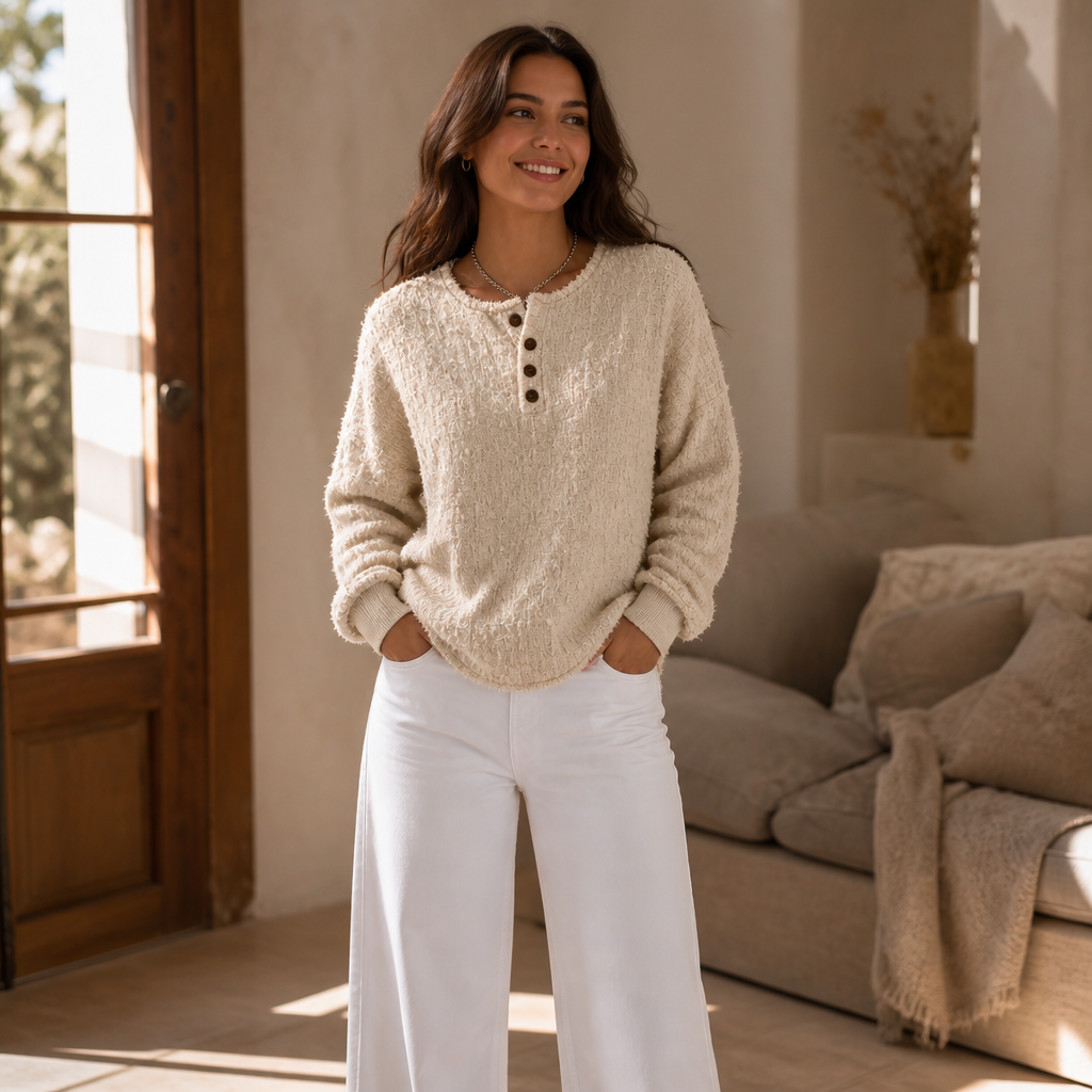 Autumbre – Mélange Chunky Knit Button Henley Sweater