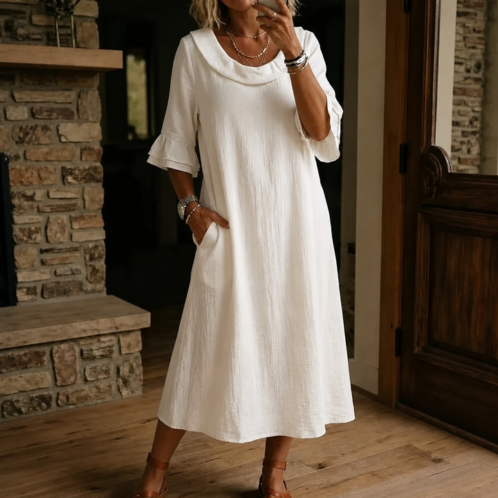 Wearlune – Cowl-Neck Flounce-Cuff Midi Dress