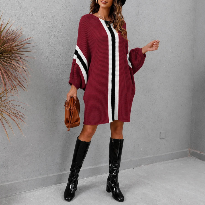Stria – Striped Batwing Sleeve Sweater Dress