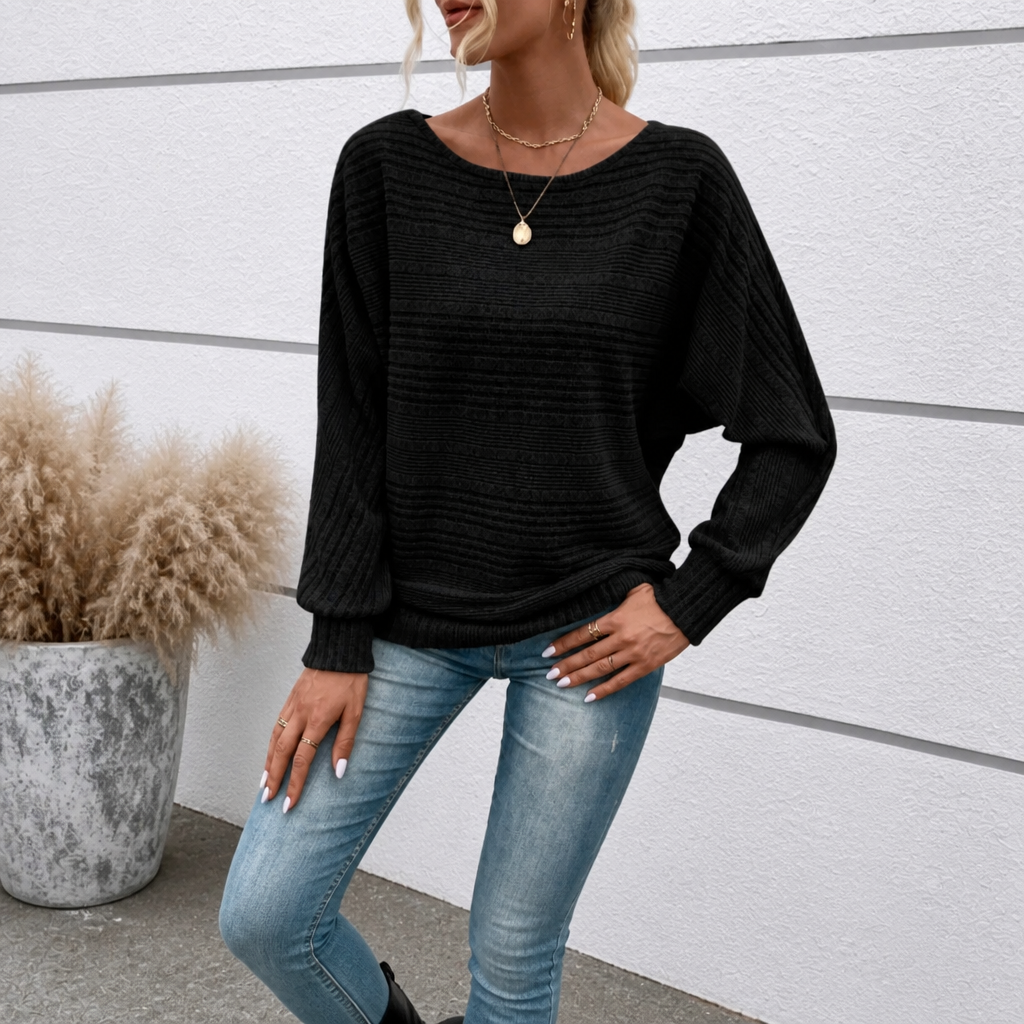 Mayfield – Striped Boat-Neck Long-Sleeve Knit Top