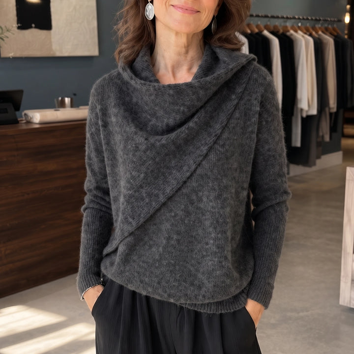 Cowlora – Draped Cowl-Neck Knit Pullover
