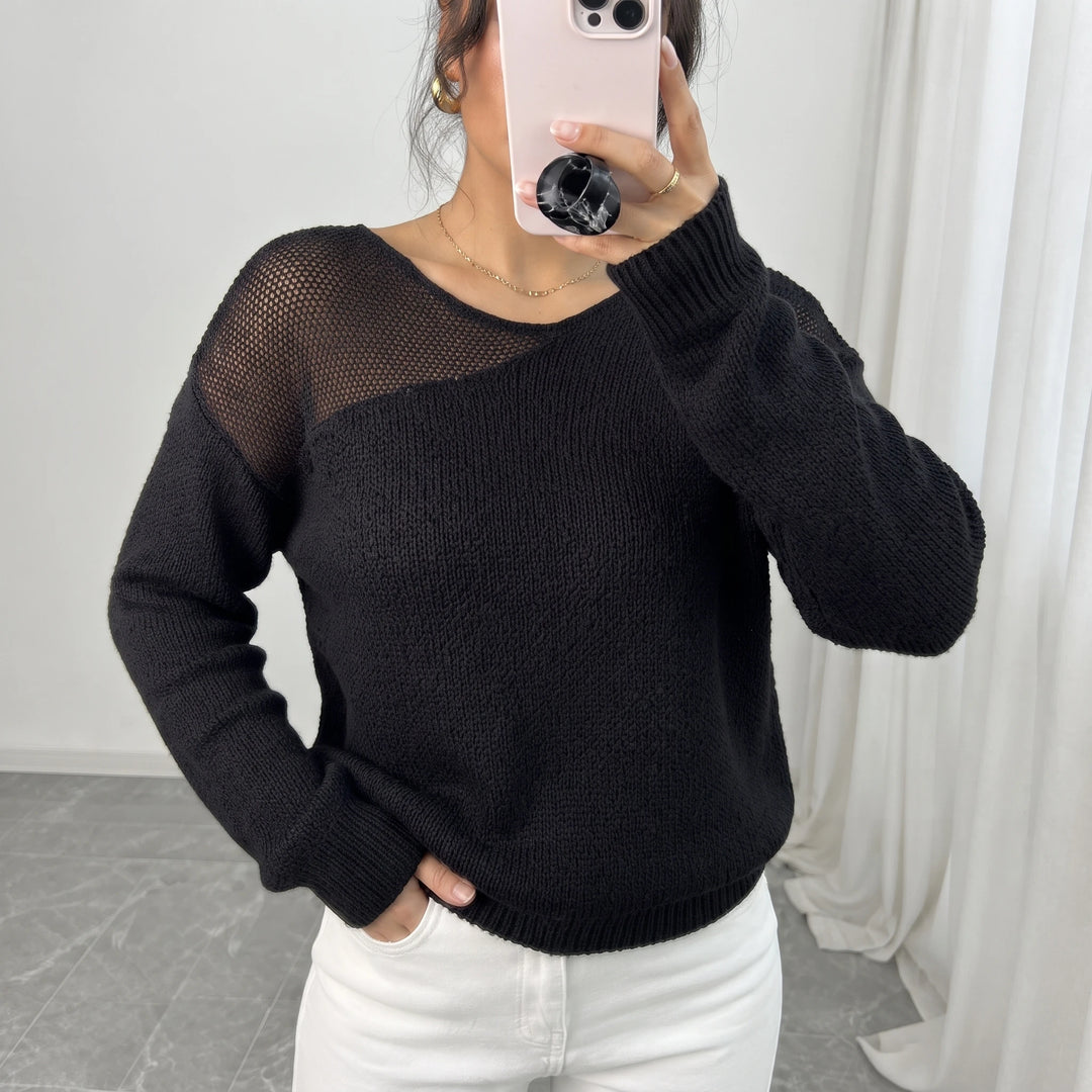 Veloura – Sheer-Shoulder Faux-Mink Sweater