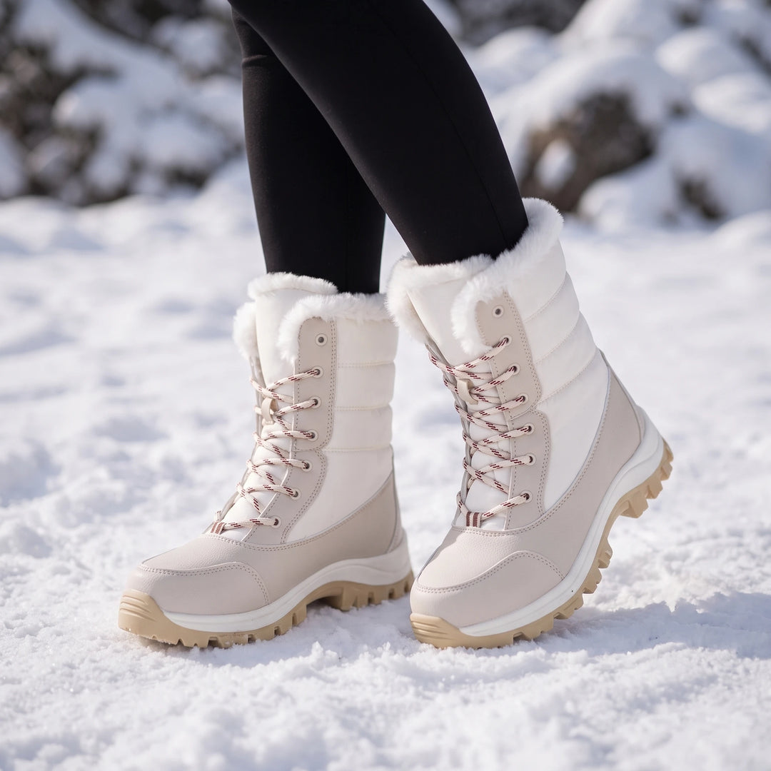 Snowver – Color-Block Faux Fur Trim Winter Boots