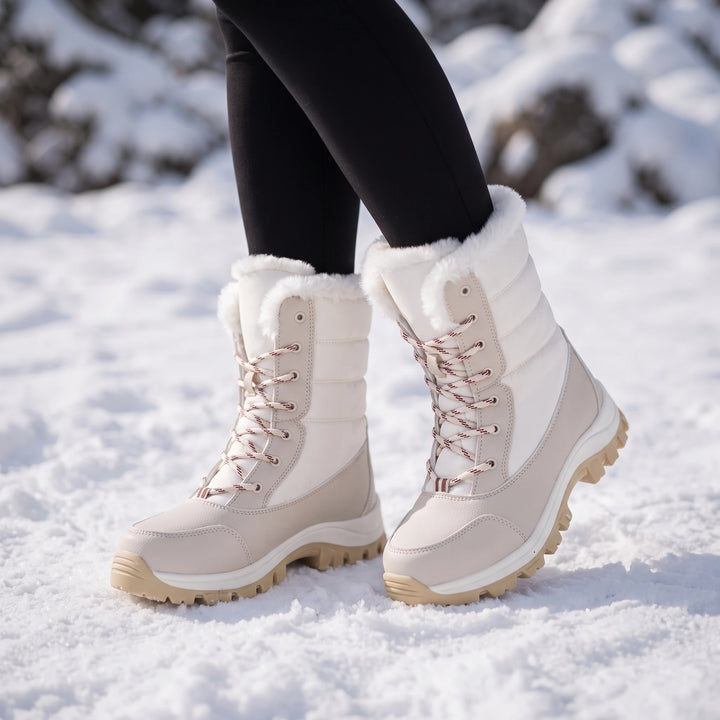 Snowver – Color-Block Faux Fur Trim Winter Boots