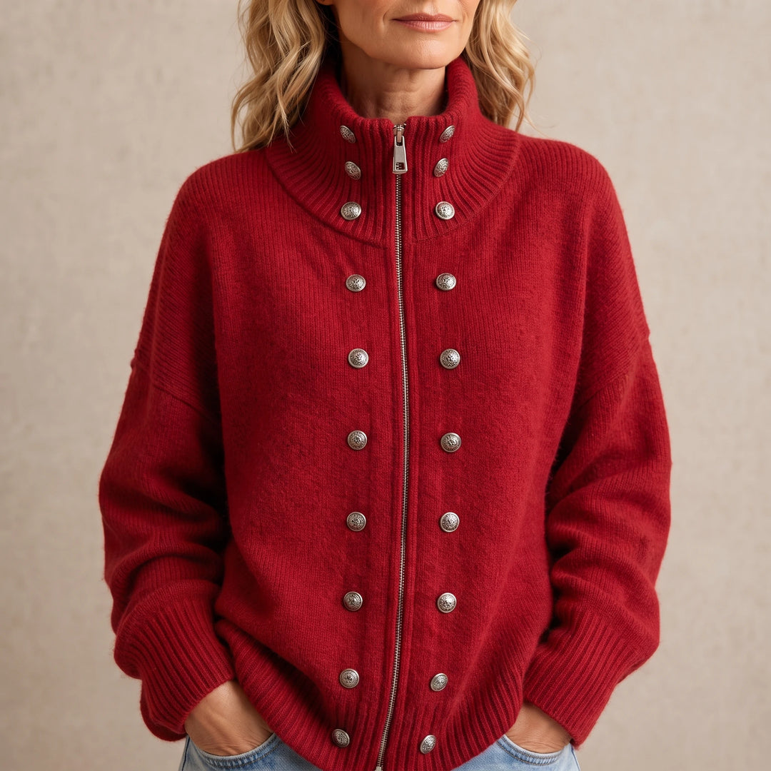 Wearbella – Double-Breasted Stand Collar Knit Cardigan