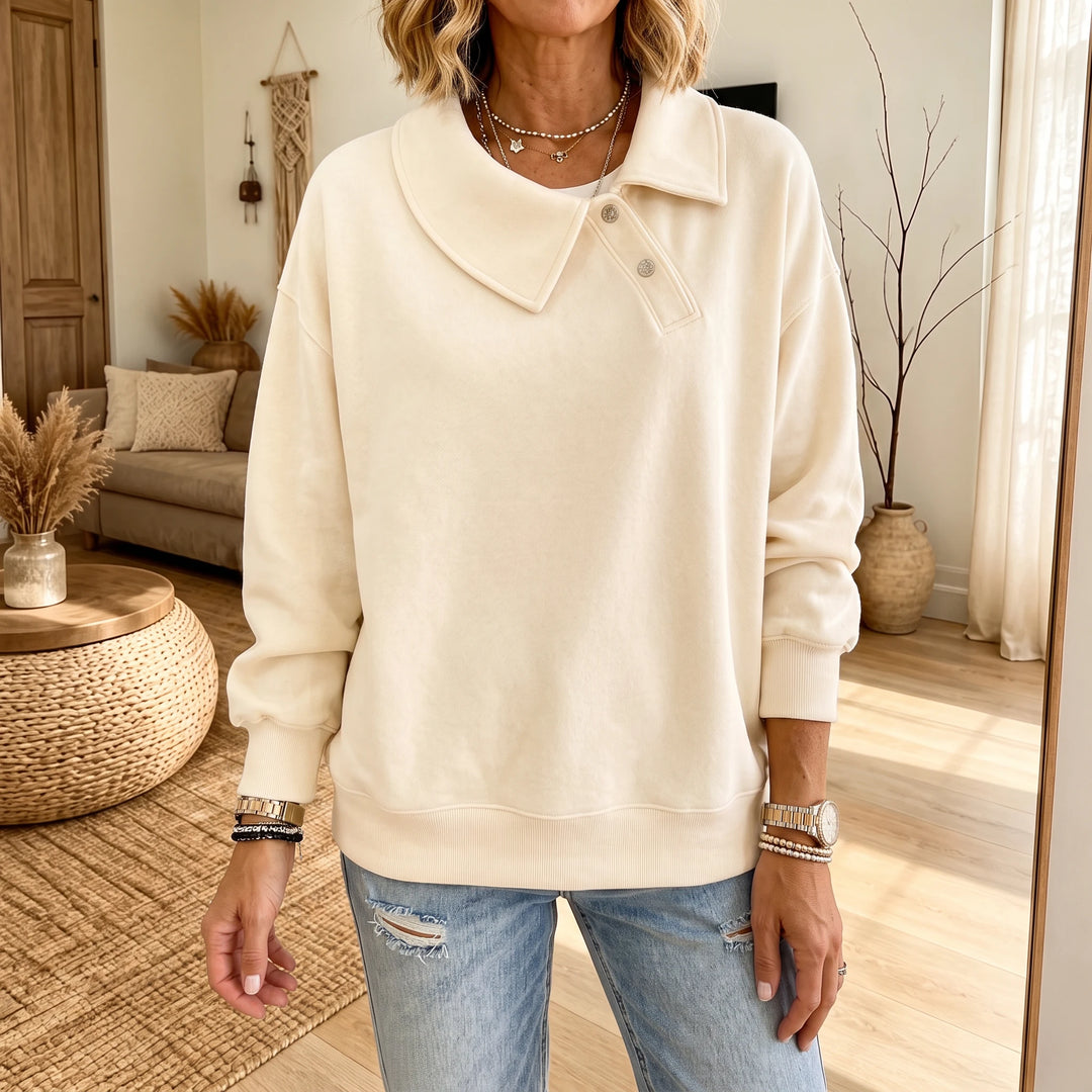 Fold & Flourish – Fold-Over Collar Pullover Sweatshirt