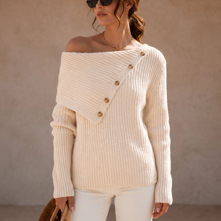 Velaine – Asymmetric Off-Shoulder Ribbed Sweater