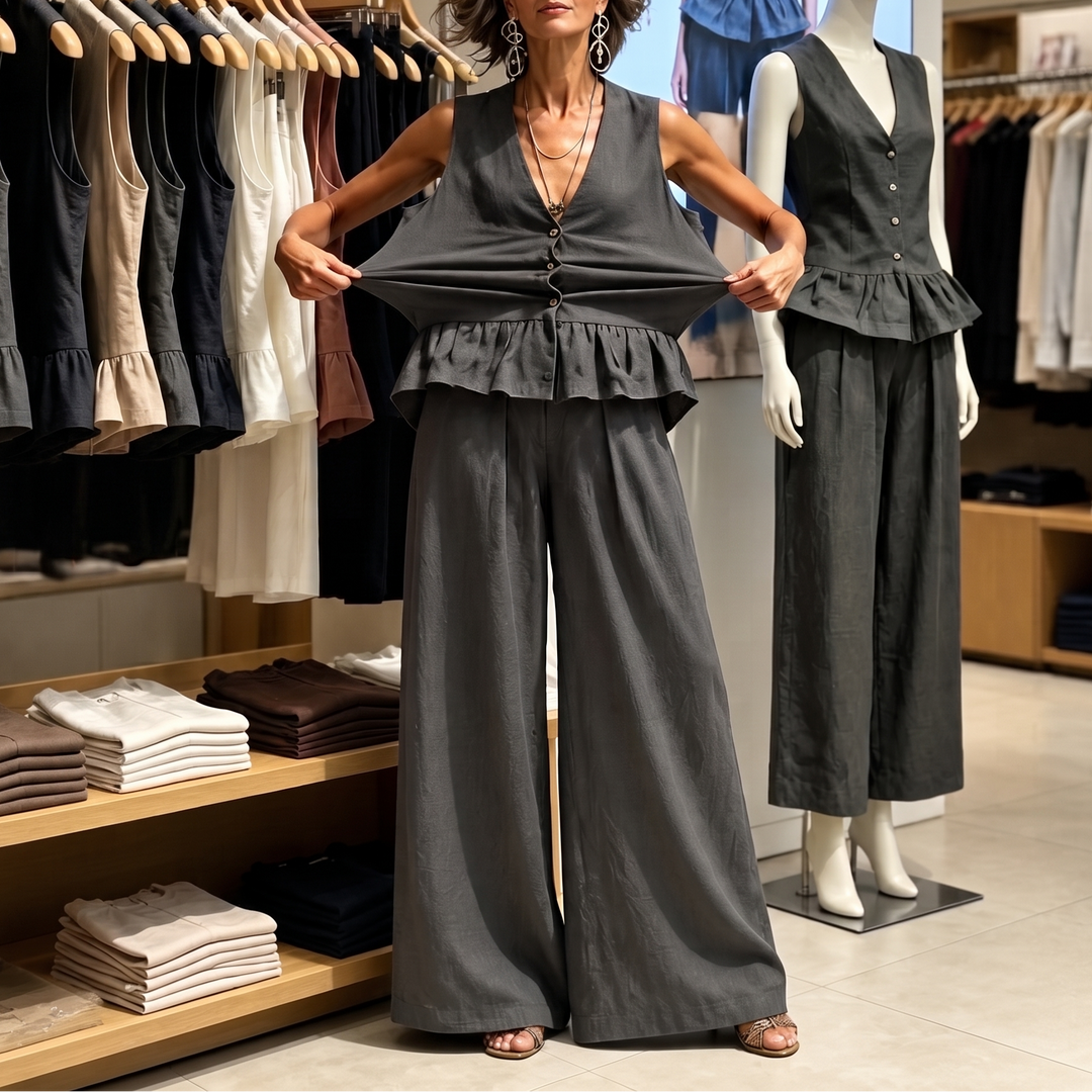 Wearbella – Peplum Vest And Wide-Leg Palazzo Pants Set