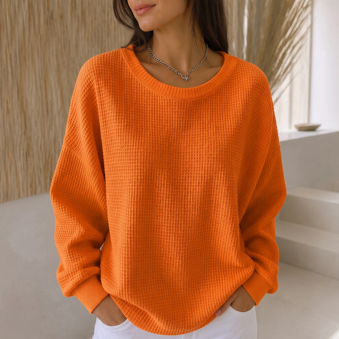 Wafflelyn – Waffle-Knit Round-Neck Sweater