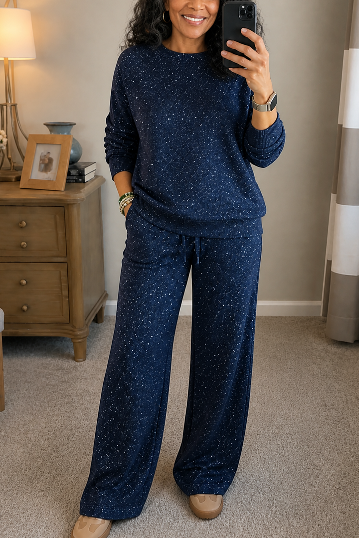 Sparklounge – Glitter-Knit Drawstring Sweater And Pants Set