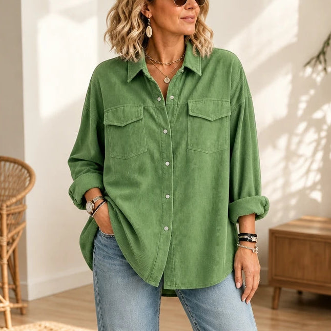 Cordelia – Fine-Ribbed Corduroy-Look Button-Front Shirt