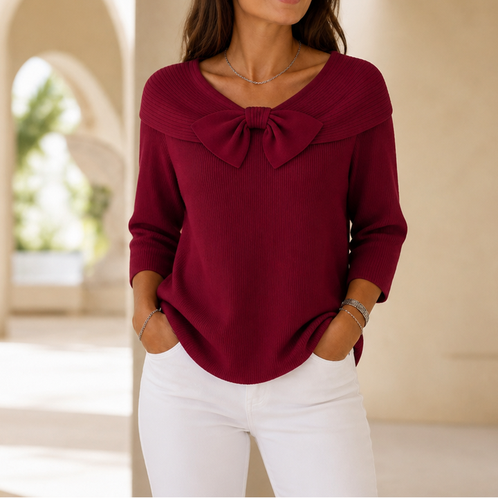 Bowdrift – Bow-Neck Ribbed Knit Sweater