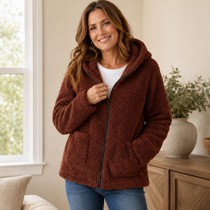 Cozyelle – Plush Fleece-Look Hooded Jacket