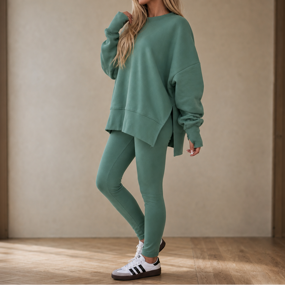 Ease & Grace – Side-Slit Sweatshirt And Leggings Set
