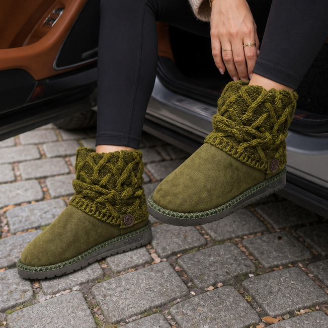 Coziva – Cable-Knit Cuffed Mid-Calf Suede Boots