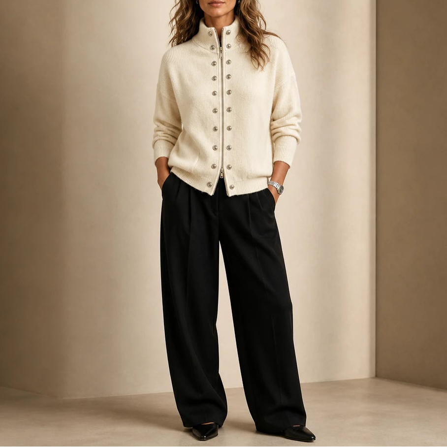 Plot Twist – Double-Button High-Neck Knit Cardigan