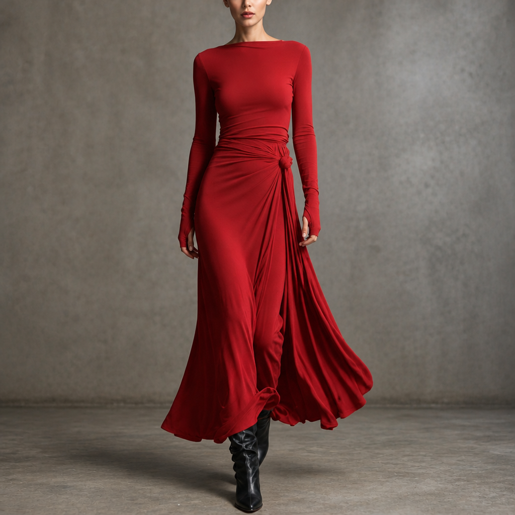 Naiara – Gathered Side-Knot Draped Maxi Dress