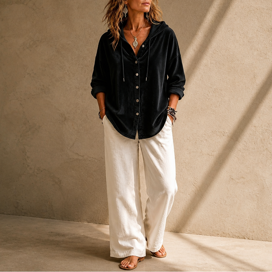 Mayfield – Hooded Button-Front Drawstring Coat