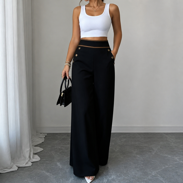 Seamora – Contrast-Trim High-Waisted Wide-Leg Trousers