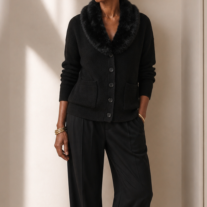 Shaguna – Shaggy Collar Ribbed Knit Cardigan