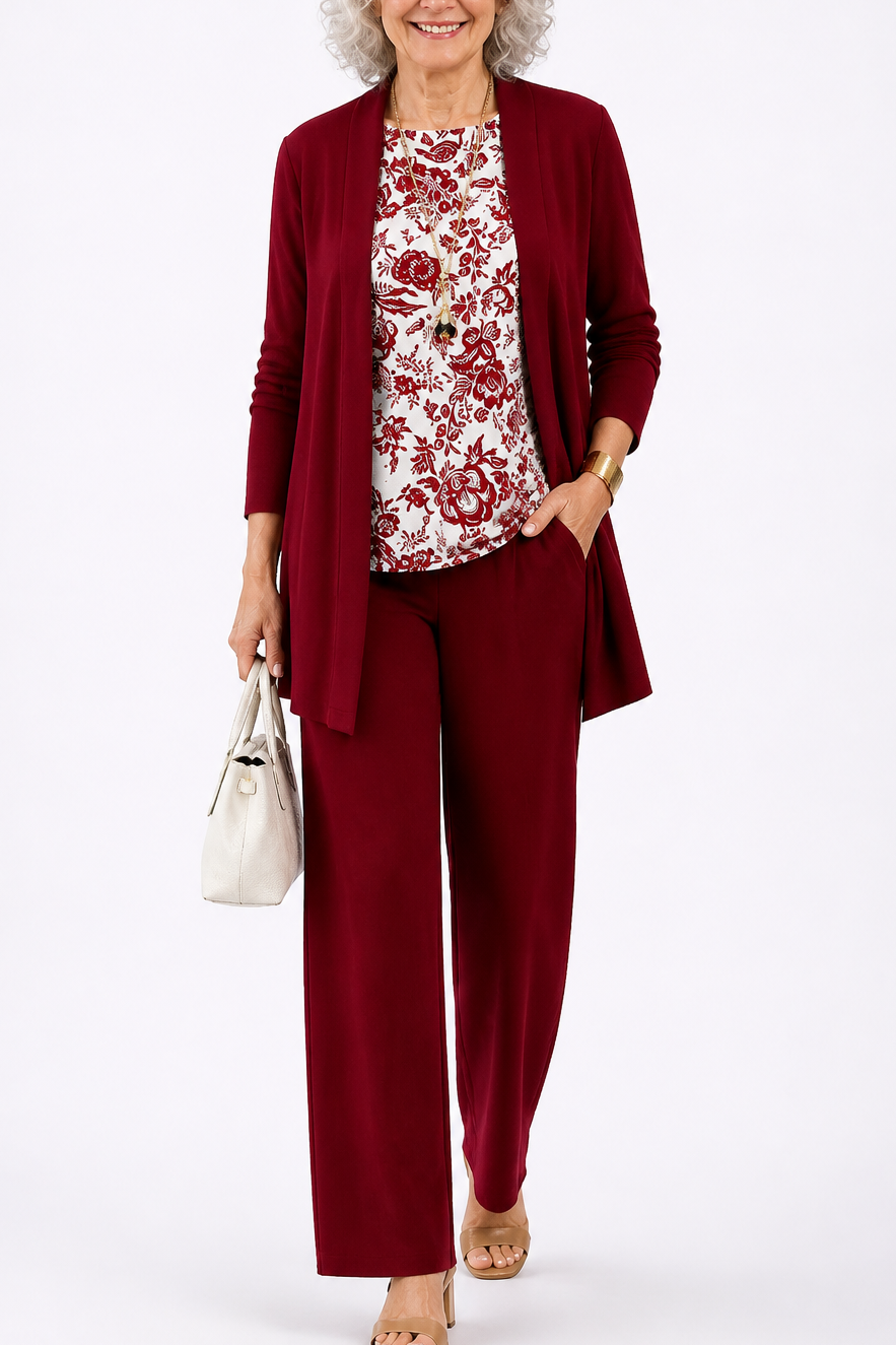 Wearbella – Botanical Print Cardigan, Top And Pants Set
